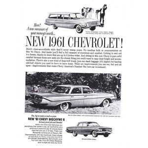 1961 Chevrolet Chevy Biscayne 6 Nomad Wagon 1960s Vintage Print Ad 9 inch